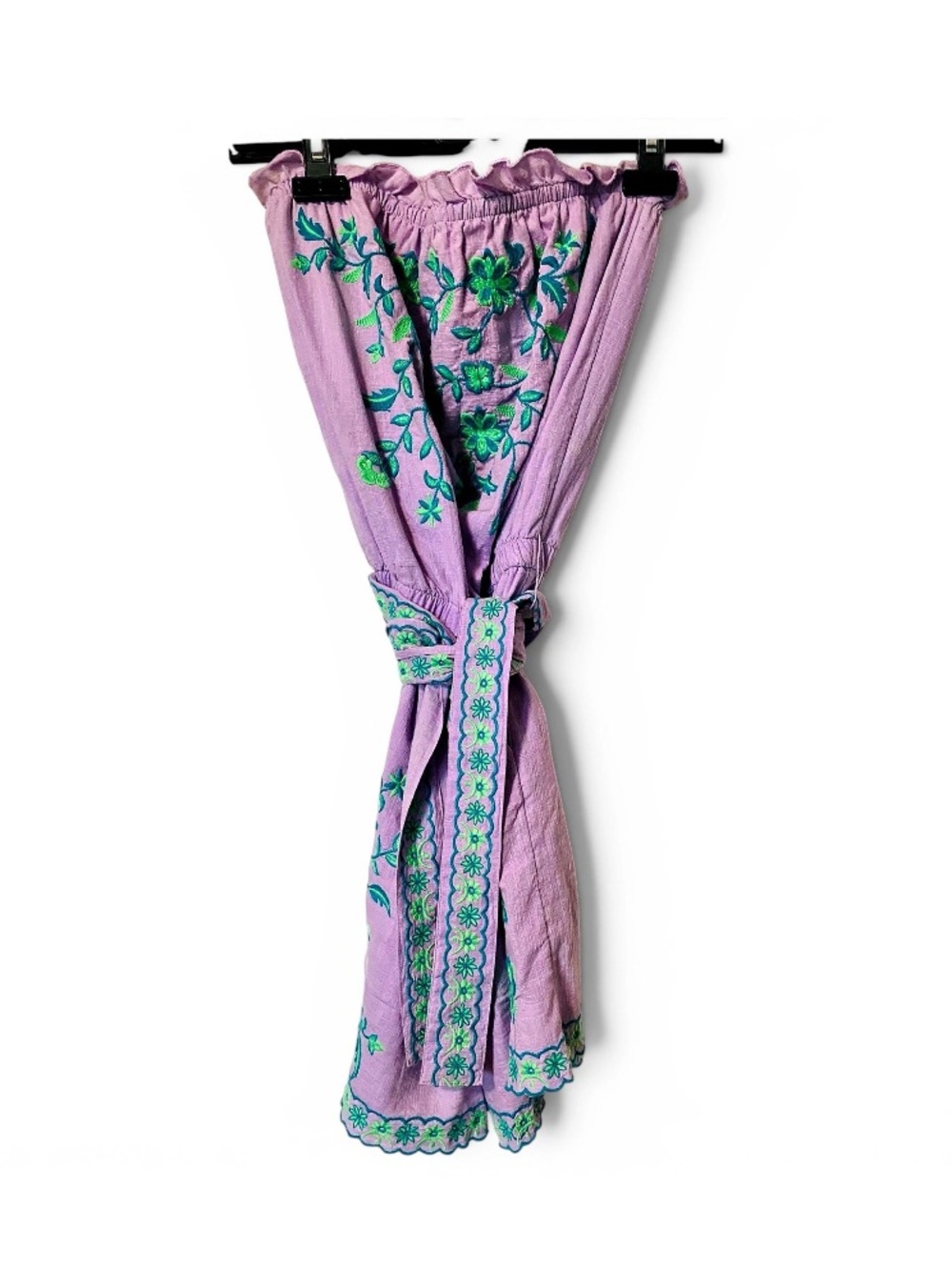 🛍️Lilly Pulitzer Lavender Embroidered Strapless Romper with Green Floral Detail